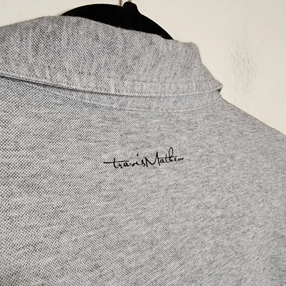 Travis Mathew Four B's Polo.‎ Grey navy blue. Men's size Large.